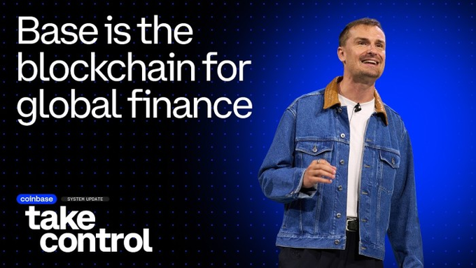 The image features a man wearing a blue denim jacket standing against a black background with white dots. The text "Base is quietly building the rails for the next financial era" is displayed above him, and he appears to be smiling as if giving a speech or presentation. The caption below his photo reads "@base is shipping real infrastructure Why I'm watching Base: Sub-second transactions Sub-cent fees Multi-chain support (BTC, SOL, ETH + more)", which seems to be related to the image of the man in the denim jacket.

The image also contains a link to an article about cryptocurrency and blockchain technology, suggesting that the man's presence at this event might have been related to discussing or promoting these topics.