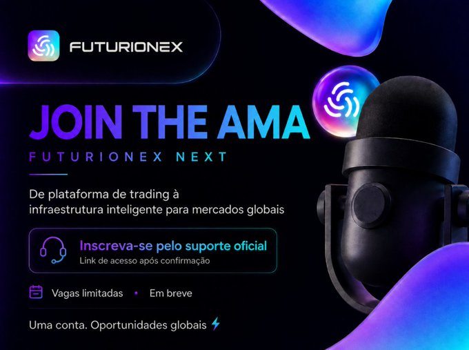 This image promotes the FUTURIONEX AMA, highlighting their transformation from a trading platform to intelligent infrastructure for global markets. The AMA will cover multi-asset operations, market intelligence, trading experience, and future directions, directly aligning with the post's announcement.
