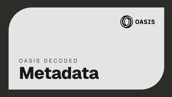 Minimalist graphic with the OASIS logo in the top right corner and the text 'OASIS DECODED Metadata' on a white background.
