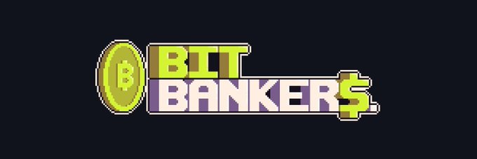 A pixel-art style logo reading 'BIT BANKER$' with a Bitcoin coin replacing the letter B, set against a dark background.