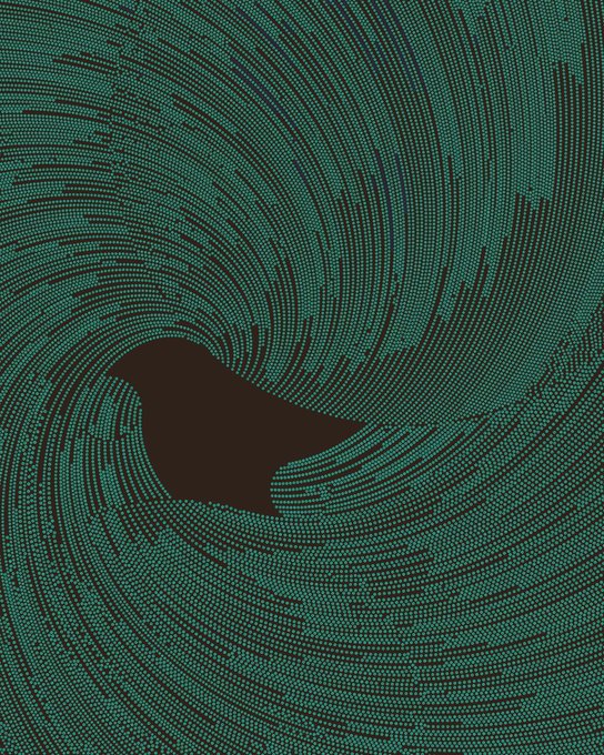A swirling, dotted fingerprint-like pattern in teal surrounds a dark central void, evoking the unique, generative artistry of the QQL #345 piece minted by parametric artist @adrnthvl.