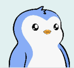 A simple cartoon drawing of a smiling blue and white penguin with an orange beak is shown. The image likely represents the Pudgy Penguins NFT brand mentioned in the post, which stands out among crypto exchanges for its mainstream IP and brand-building efforts.