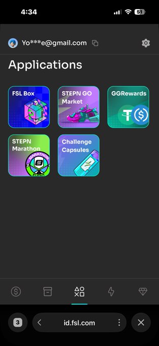 The image shows a phone screen with an app icon displayed, which appears to be for a beta testing platform called @Stepnofficial Challenge Capsules. The user interface of the application has a dark background, making it easy to read on the phone's screen. There are several tabs open in the app, including one tab labeled "Applications" and another tab with the text "Super excited to be part of the beta testing for the @Stepnofficial Challenge Capsules Just tried my first one in #stepngo The experience was super easy and straightforward just log into your FSL ID account and choose the challenge capsule tab".