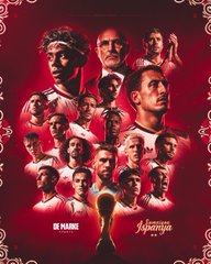A promotional poster for "de Vlamingh" featuring a group of people in red and white uniforms, with the text "de Vlamingh" and "Vlamingh" visible, set against a red background with decorative borders. The poster's imagery of a sports team aligns with the post's mention of "Bitelli," likely a player or coach from the club.