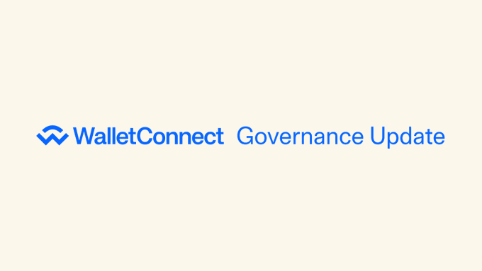 The image displays the WalletConnect logo alongside the text "Governance Update" in blue, serving as a header for an announcement about a new governance proposal for $WCT stakers.