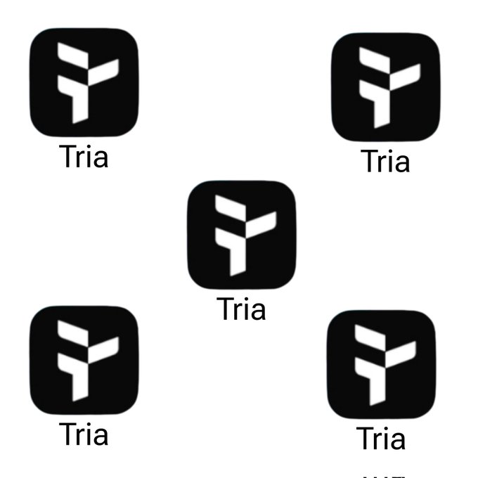 The image features five identical black and white logos of the cryptocurrency Tria. The logos are arranged in a square formation, with each logo positioned at the center of the frame. The text "Tria" is written below each logo, indicating that these are the logos for the cryptocurrency Tria. The post seems to be discussing the future of crypto payments, emphasizing the importance of making finance more accessible and user-friendly through the use of cryptocurrencies like Tria.