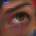 A close-up digital illustration of a human eye with a tear, overlaid with social media comments referencing a 'Karen' and offensive language about 'Karen' looking 'ugly as f*ck'.