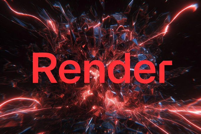 A dramatic 3D-rendered graphic showing the word 'Render' in bold red text against an explosive background of dark fractured shapes and glowing red energy tendrils.
