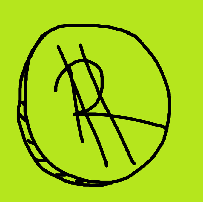 A simple digital drawing of an oval shape with lines inside, sketched in black on a bright green background.