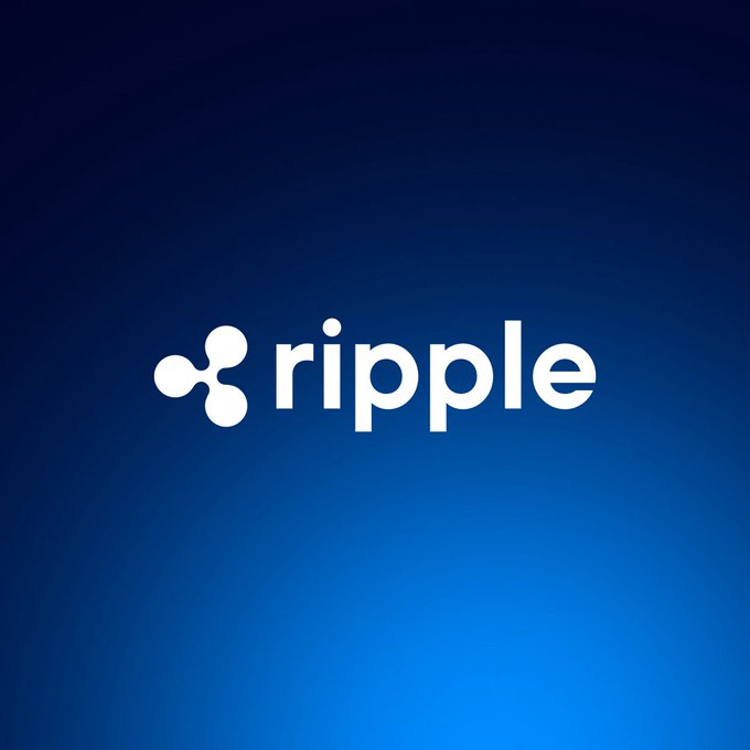 White Ripple logo (the cryptocurrency company) centered on a blue gradient background.