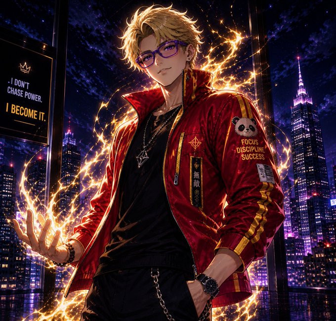 The image features a man with blonde hair wearing glasses, dressed in a red jacket and black pants. He has his hands in his pockets and appears to be standing against a city skyline backdrop. The caption of the image reads "Early morning grinding. I need to grind more to get the profit @3look_io Being early gives high chances of getting desired success. @River4fun". This suggests that the man is likely discussing or promoting an activity related to grinding for rewards in a game, such as grinding rocks or collecting items in a virtual world. The image and caption are connected by the theme of grinding for success, which could be interpreted as a metaphor for achieving goals through dedication and perseverance.