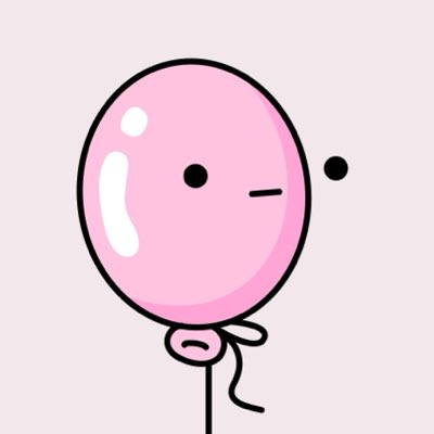A simple cartoon illustration of a pink balloon character with a small black dot for an eye and a string, set against a white background.