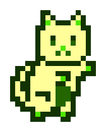 The same pixel art light green bear-like creature, shown in an identical curled pose.