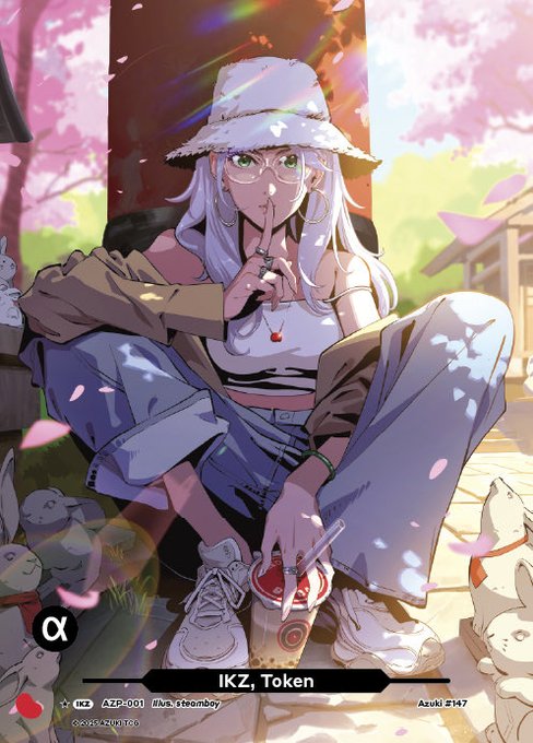 The image shows an anime-style character with long silver hair, glasses, and a white bucket hat holding a finger to her lips in a "shh" gesture, surrounded by cherry blossoms and small dogs, with text reading "IKZ, Token" and "AZF-001" at the bottom.

The "shh" pose and secretive vibe visually play on the post's "IYKYK" (If You Know, You Know) message, while the token ticker "IKZ" suggests the post may be hinting at insider knowledge about this crypto project.