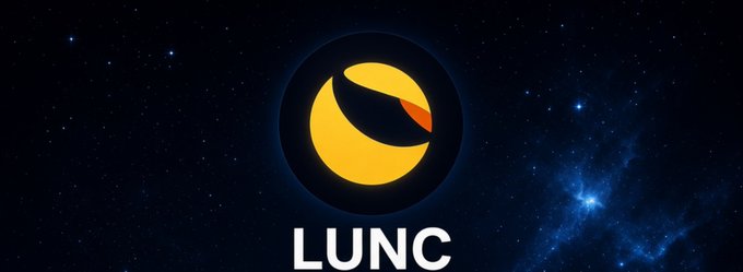 A space-themed graphic features a yellow crescent-like logo above the large white text “LUNC.”