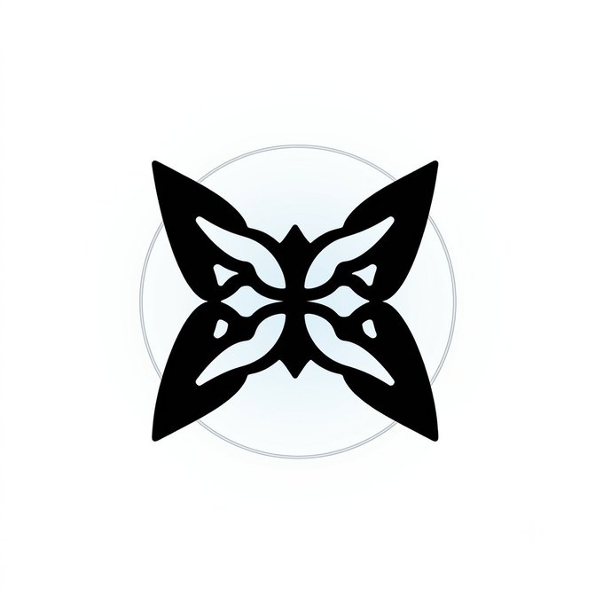 A black symmetrical butterfly or moth emblem logo is displayed within a light gray circle on a white background.