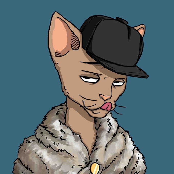 This image shows a stylized sphynx cat wearing a fur coat and a black baseball cap, likely an NFT related to a giveaway of 0.45 SOL. The cat's swagger and the mention of a "drop" and "$SOL" in the accompanying post suggest a cryptocurrency or NFT context.