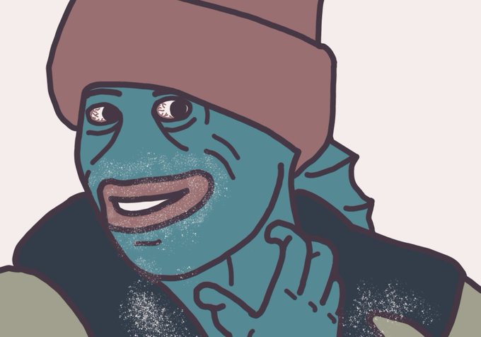 A stylized cartoon illustration of a blue-skinned shark character wearing a pink beanie, with sparkling effects around its face.