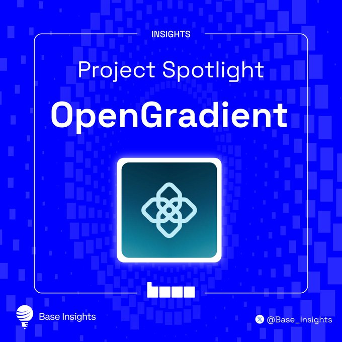 A blue 'Project Spotlight' graphic highlights 'OpenGradient' with a Base Insights logo and '@Base_Insights' Twitter handle.