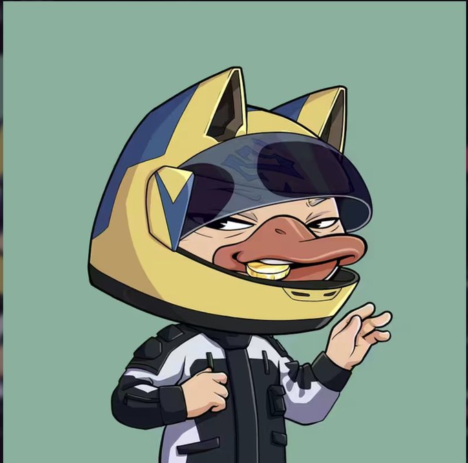 The image features a cartoon character wearing a yellow and blue helmet with cat ears, giving them a quirky appearance. The character appears to be posing for a photo or drawing, possibly as part of an art project or digital illustration. The caption below the image reads "Just picked up a @wallchain Quack Heads NFT Feels like the floor is still extremely undervalued With a total supply of only 1,996, the risk/reward looks attractive to me". This suggests that the character might be related to the Quack Heads NFT project or has been created for an art piece. The character's unique appearance and the context provided by the caption make it an interesting subject for viewers to explore further.