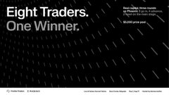 A dark promotional graphic with the text 'Eight Traders. One Winner.' and details about a Best Offer competition.