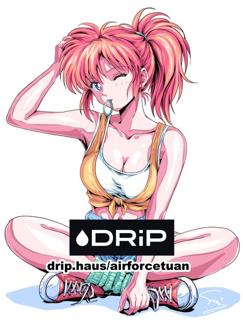 An anime-style illustration of a winking pink-haired girl in a tank top is overlaid with a 'DRiP' logo and the URL 'drip.haus/airforcetuan'.