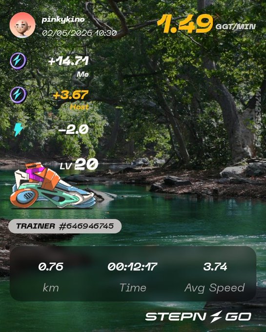 The image shows a fitness app screen with various data about a user's workout, including their speed, distance traveled, and time spent exercising. The app also displays the user's name and the date of the session.