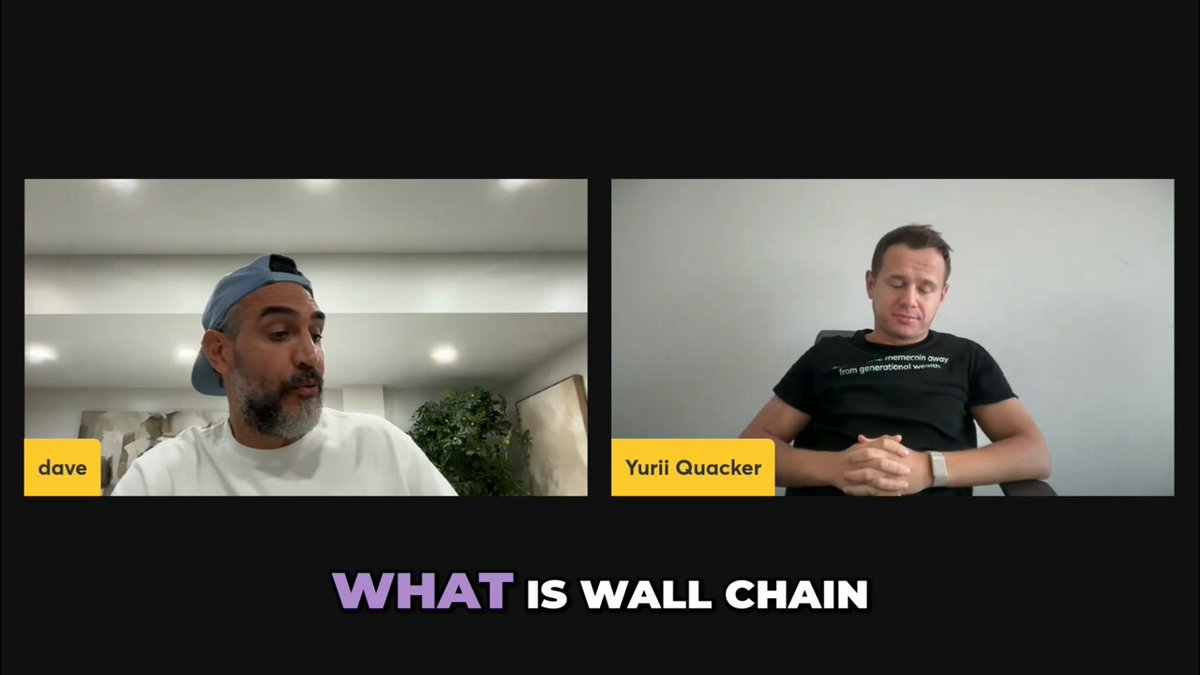 The image shows two men sitting next to each other with their hands folded over their laps. The background of the image is black, making them stand out against it. Above them, there's a banner that reads "What is Wallchain?". This suggests that they are discussing or talking about the concept of Wallchain Select and its purpose in the context of the post.