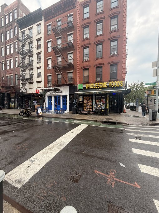 The image shows a street corner featuring "WHOLEsome FOODS" and "GIOVANNI'S GELATO" storefronts with red brick buildings and fire escapes. The "2 different ICPs" caption likely refers to the two distinct businesses (Whole Some Foods and Giovanni's) visible in the photo.