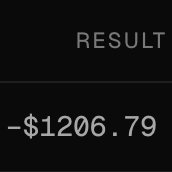 The image shows a "RESULT" of -$1206.79, illustrating the post's description of a user losing their $900 principal along with the yield they had earned, resulting in over $1,200 in losses during the first 24 hours since launch.