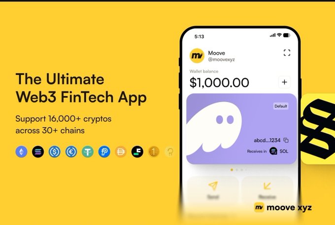 The image features a cell phone with an app displayed on its screen that says "The Ultimate Web3 FinTech App" written in white text against a yellow background. The app appears to be related to cryptocurrency, as indicated by the presence of a ghost or a spooky face design on the front of the phone. The main focus of the image is the app itself and not any other objects within it.