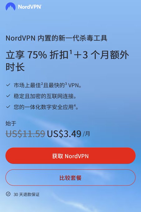 A NordVPN promotional ad featuring a 75% discount plus 3 extra months, bringing the price down to US$3.49/month from US$11.59. This relates to the post's advice about using public Wi-Fi (like shared airport networks) for crypto activities—NordVPN is being suggested as the security solution to protect accounts and avoid costly bans rather than risking them on unsecured connections.