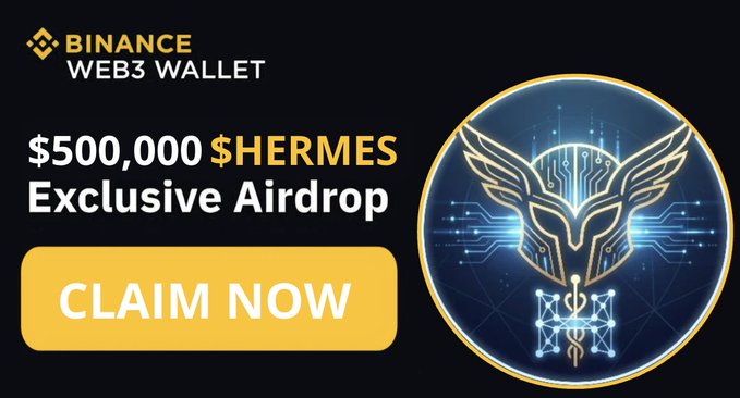 The image features a banner for a $150,000 exclusive airdrop wallet that is available for purchase. The text on the banner reads "Hermes Airdrop" and " Claim now", indicating that users can claim their wallet immediately after making the purchase.