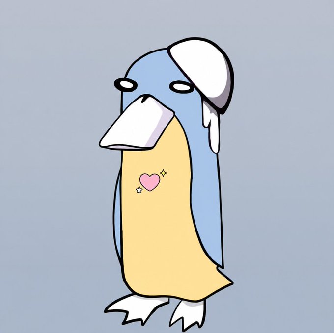 A cheerful cartoon penguin with a blue back, yellow belly, and white head markings stands against a light blue background, featuring a small pink heart with sparkles on its chest. The playful penguin mascot pairs well with the welcoming message to @pacey_eth, suggesting a friendly, inviting community vibe around the DeFi concepts of "flooor," "fun," "sign," "claim," "yield," and "looping."