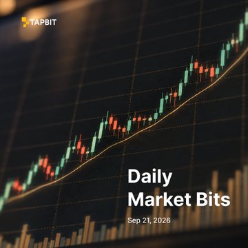 A 'TAPBIT' branded financial graphic titled 'Daily Market Bits' dated Sep 21, 2026, displaying a candlestick stock chart with an upward trend line.