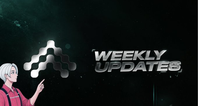 The image features a cartoon girl with blonde hair pointing at something above her head. The text "Weekly Update" is displayed below the girl's finger. Below this, there are two lines of text that read "Altura Weekly Update Altura Limited Edition". The caption also mentions that Altura Weekly Update is now live and open to users who have capital in the @alturax vault Alpha USDT Prime Vault on Morpho is performing strongly. Lend USDT0 and earn solid yield + 5x YieldRun points multiplier. Clean, market-neutral."