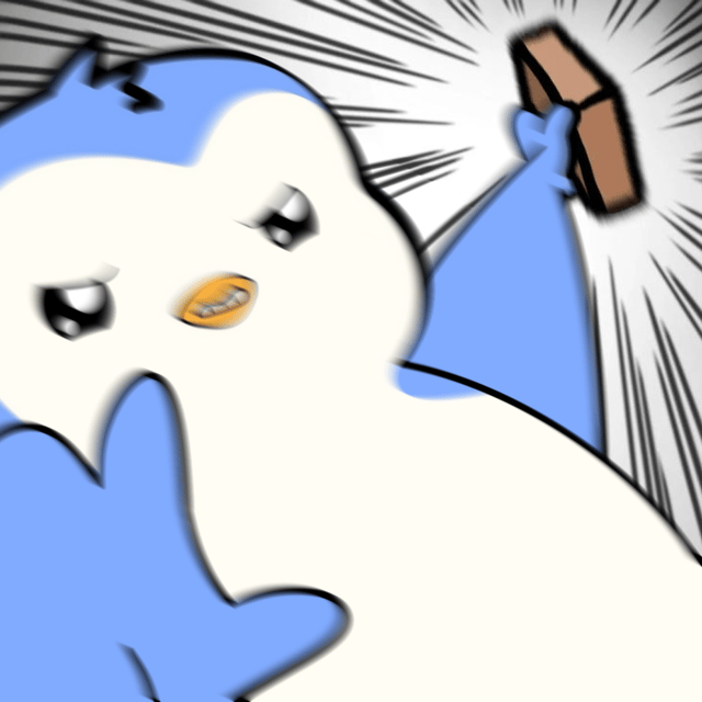 An animated blue and white bird-like character with an angry expression raises a brick in its hand against a backdrop of action lines.