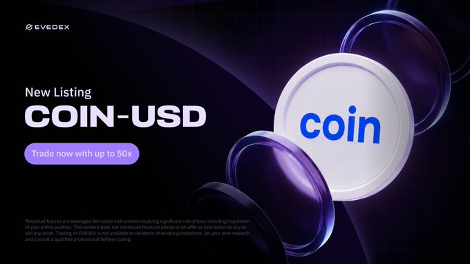 The image features a poster or banner advertisement for a coin-focused platform, Coinbase, against a black background with purple and blue elements. The main visual element of the ad is a white circle with the word "coin" written on it. Below this central circle, there is text that reads "New listing Coin-USD". Additionally, two different images can be seen in the background - one showing a collection of coins, and another depicting a trading floor. Overall, the focus of the advertisement appears to be promoting the coin market and how users can trade using a specific platform likeCoinbase.
