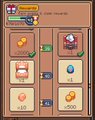 A screenshot of a mobile game interface with a grid of cards and a cartoon character at the top, likely from a card-based video game.