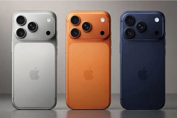 Three smartphones displayed side by side in silver, orange, and dark blue colors, each featuring the Apple logo and a triple-lens camera system. The image of branded consumer electronics contrasts with the post's promotion of LinkersMap, a business directory for the InterLink community, highlighting how digital platforms like smartphones enable new business registration and exposure opportunities.