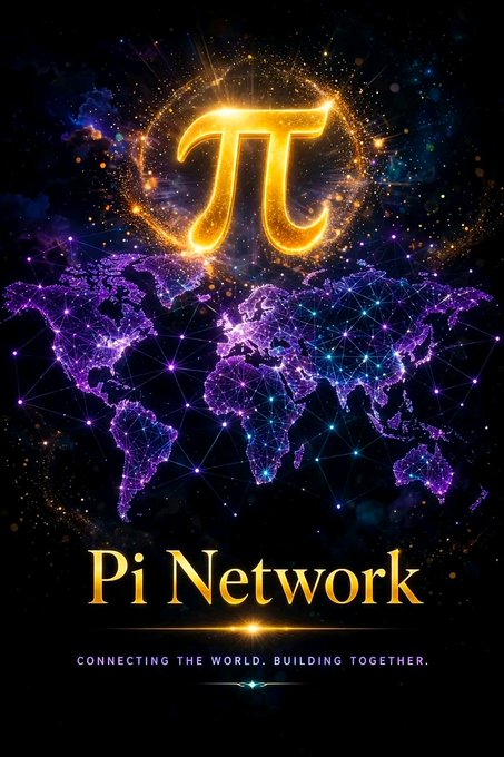 A glowing golden Pi symbol radiates above a purple and teal interconnected world map, with "Pi Network" displayed prominently below along with the tagline "Connecting the World. Building Together." The image visually reinforces the post's message about Pi Network pioneers and nodes syncing globally under the new Protocol 28, emphasizing worldwide connectivity and the ongoing development of the Pi ecosystem.