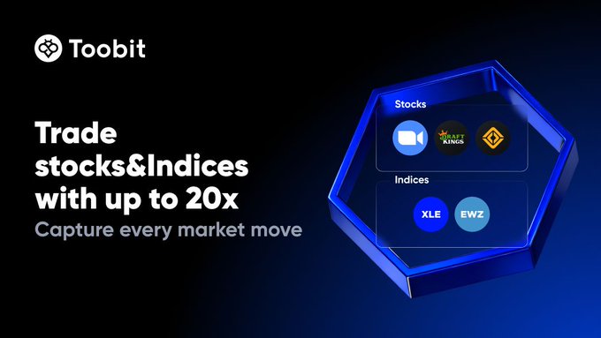 The image features a poster that highlights a new listing for Trading & Indices with up to 20x leverage available on Toobit Futures. This allows users to capture every market move and make informed investment decisions using this platform. The title of the post is in black text at the bottom, providing an enticing description of the product or service offered by the company. The background of the image is a dark blue color, making it stand out against other elements on the poster.