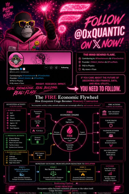 A digital poster for OxQuantic's "The Fire Economic Pyeel" features a cartoon gorilla holding a pink fire extinguisher, with a pink background and white text promoting the company's services.