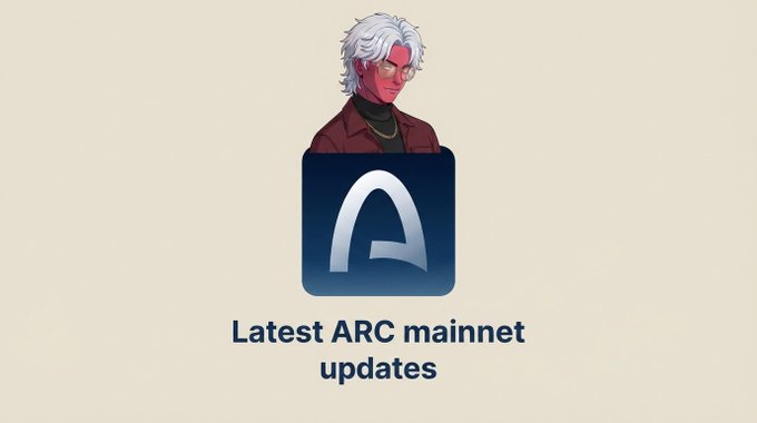 Graphic with a character with white hair and red skin above an 'A' logo icon, with the text 'Latest ARC mainnet updates'.