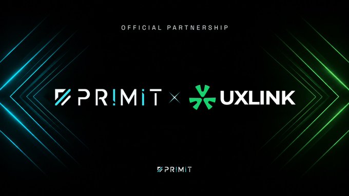 Official Partnership between PRIMIT and UXLINK
Primit × UXLink partnership announcement on a dark background with glowing geometric accents, tied to the welcome post highlighting Primit as a next-gen perpetual DEX on Avalanche and a joint airdrop campaign at dapp.uxlink.io/airdrop2049.