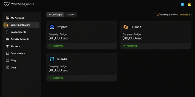 The image shows a dashboard screen of Wallchain with approval ratings posted. The approval rating for a particular project has been marked as "Approved", indicating that it has received positive feedback from users or judges. Another project, called Quaint AI, is also shown on the dashboard and is being approved, along with three projects in total, totaling to 4 posts. The approval ratings are not only for this specific post but are also for other projects within the dashboard. The overall feeling of the image is that it's a thrilling moment as they see these green numbers popping up, symbolizing that their project has been well-received by users or judges.
