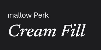 The image displays a black background with white text reading "mallow Perk" in a smaller font above "Cream Fill" in a larger italic serif font. This appears to be a promotional graphic highlighting the "Cream Fill" perk from mallow Park on Solana, as referenced in the post about mint pricing for a core NFT by @mallowdotart.