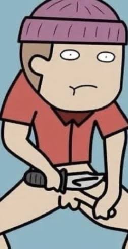 This image presents a man squatting with his hands up near his crotch, donning a purple skull cap and a red shirt. Though there is text in the accompanying post of the image saying "ZEC got me like", there is no visible text or branding in this cartoon. The squatting position and hand placement of the character subtly references the accompanying text that talks about a difficult situation.
