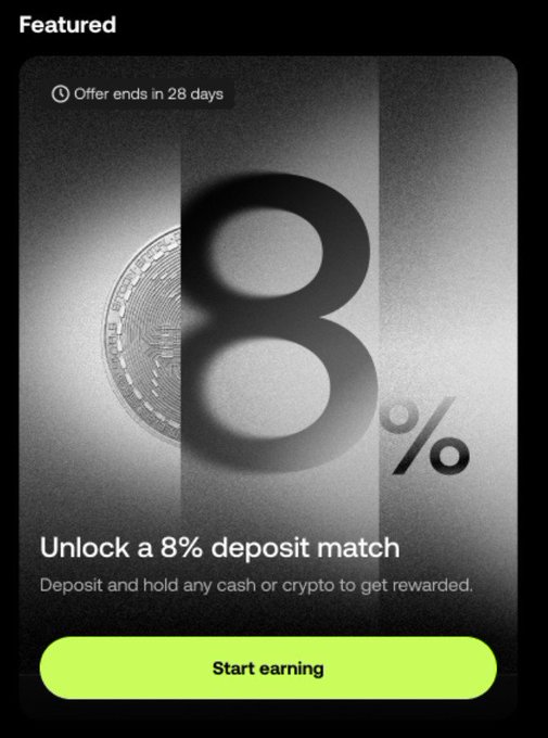 The image shows a black and white photo of a sign or card with the text "Featured", "Offer ends in 28 days", and "8 8%". The main focus appears to be on a mobile device screen displaying information about an exchange, possibly for Bitcoins. It seems like there is some sort of checklist or guide provided by the platform.