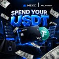 A promotional graphic featuring a football helmet and the text 'MEXC | THE VAULT', 'SPEND YOUR USDT' against a dark blue digital background.